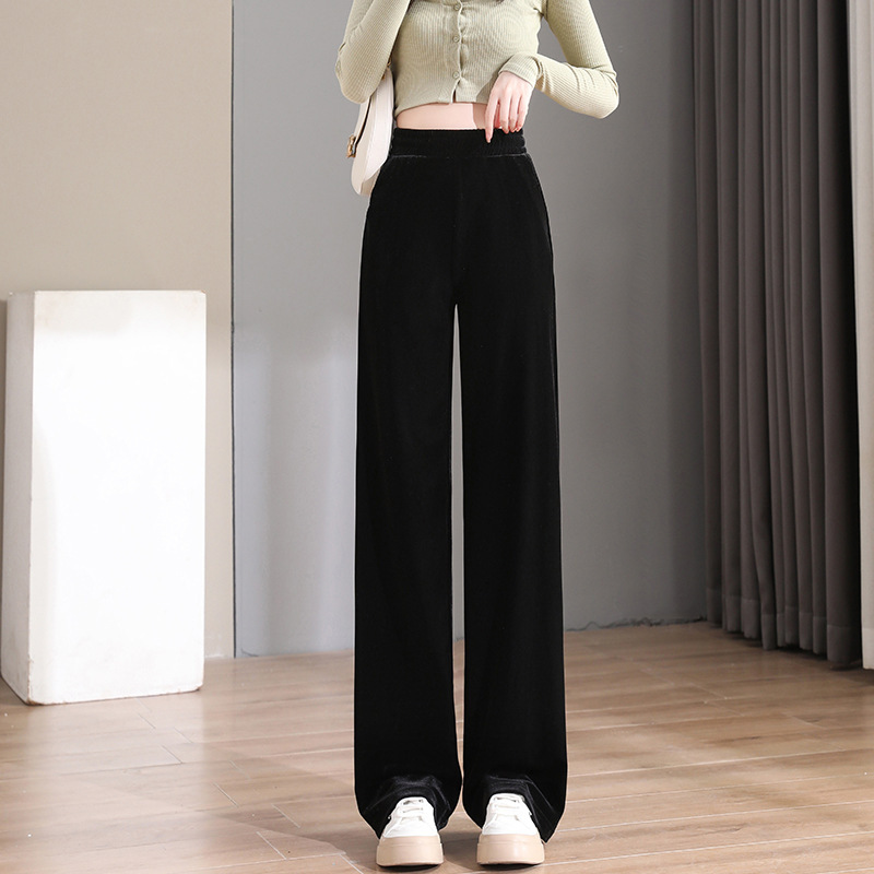 A generation of hair high quality gold velvet wide leg pants women fall/winter plus size sagging slim straight tube loose casual pants spring