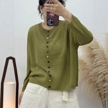 一件代发 夏季新款彩扣空调罩衫显瘦圆领宽松气质百搭针织衫外套