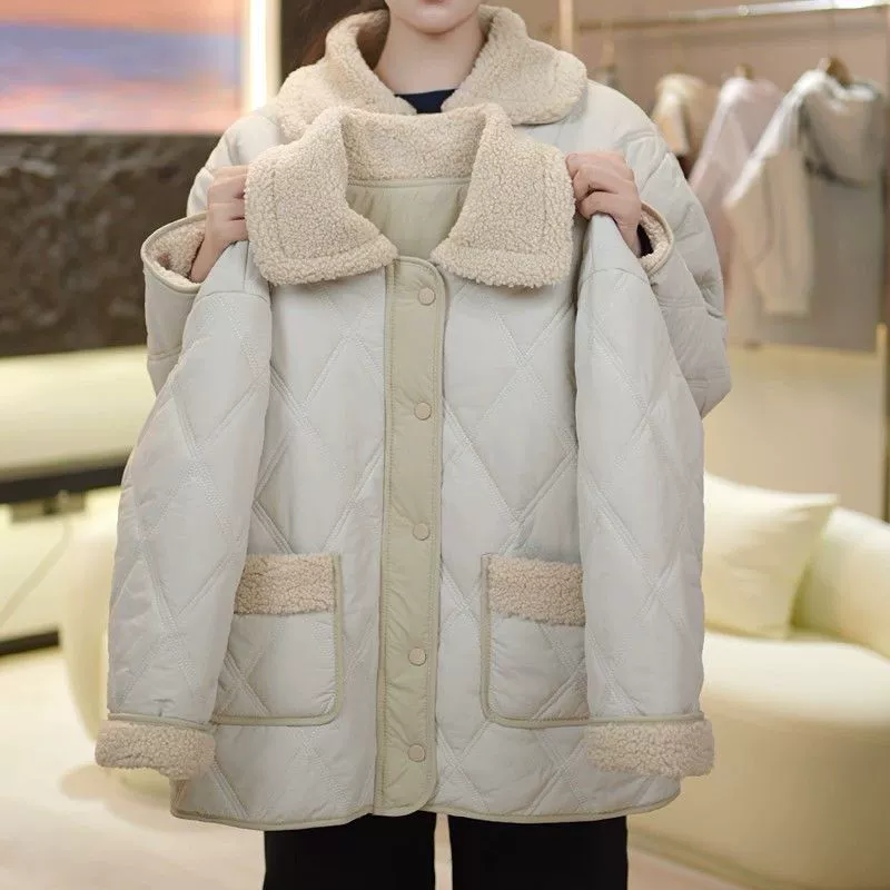 Девочки утолщенные зимние хлопчатобумажные куртки 2024 новая сетка красная хлопчатобумажная куртка осенью и зимой