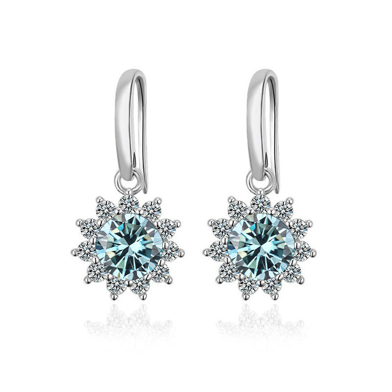 S925 plata esterlina nuevo gancho de orejas clásico simple aretes de flor de sol moissan para mujeres un quilate aretes de piedra moissan para mujeres