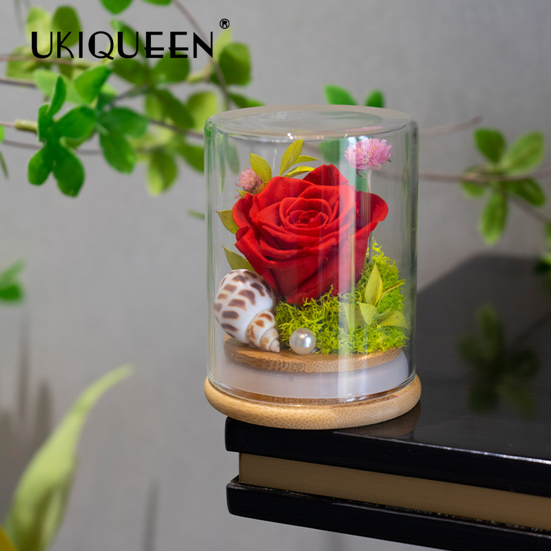 Yunnan Naxi reina flor eterna cubierta de vidrio deseando botella planta espécimen Rosa Flores preservadas Comercio exterior al por mayor