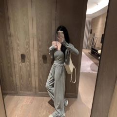 wang镶钻休闲炸街龄时尚套装女2025秋季韩版盐系穿搭三件套装