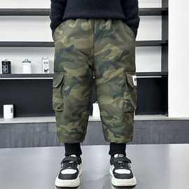 儿童迷彩棉裤男童白鸭绒裤子宝宝冬装洋气男孩长裤一条过冬外穿