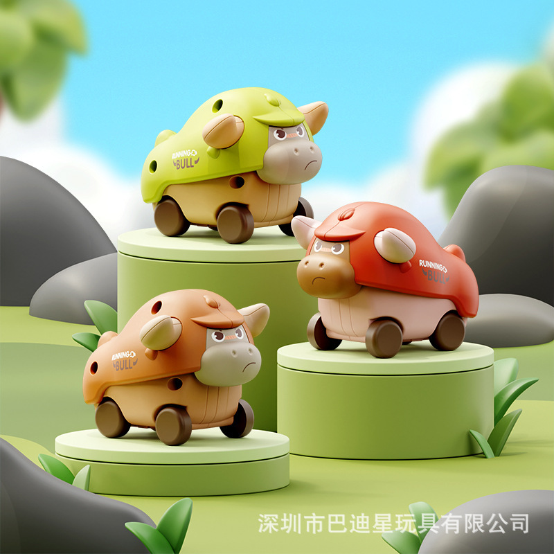 Exportación transfronteriza de dibujos animados para niños con forma de coches de inercia de compresión conejo cerdo perro león animal coche de juguete
