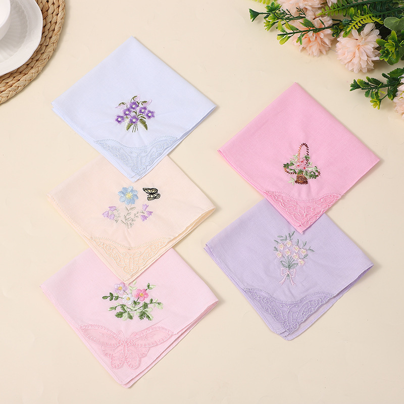 New Color Lace Embroidered Lady Handkerchief Japanese Style Embroidered 60s Combed Cotton Square 28CM Square New Color Lace Embroidered Lady Handkerchief Japanese Style Embroidered 60s Combed Cotton Square 28CM Square