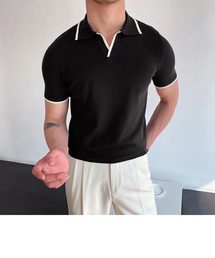 315g Weight Short Sleeve Sleeve Length Polyester Fabric Type Regular Top Length Casual Occasion Shirt Collar Neckline Slim Fit Type Stripe Pattern Summer Season Men's Gender Patchwork Design British Style Style Men's Stripe Patchwork  Shirt Men's Clothing 23