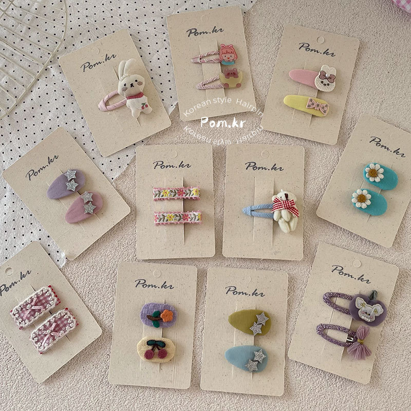 new korean style sweet cartoon bear barrettes girl side clip fabric pair rabbit children‘s break clip hair accessories