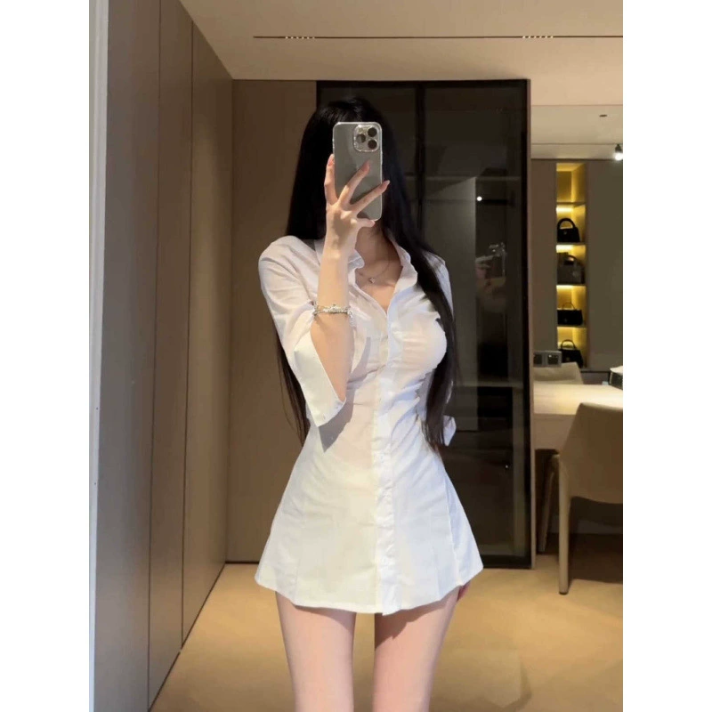 Pure Desire Royal Sister тонкая плиссированная сексуальная рубашка с лацканами короткая юбка женское платье средней длины с дизайном талии для горячих девушек
