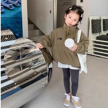 女童外套字母高领防风衣外衣上衣25春秋装新款外贸童装货源代发