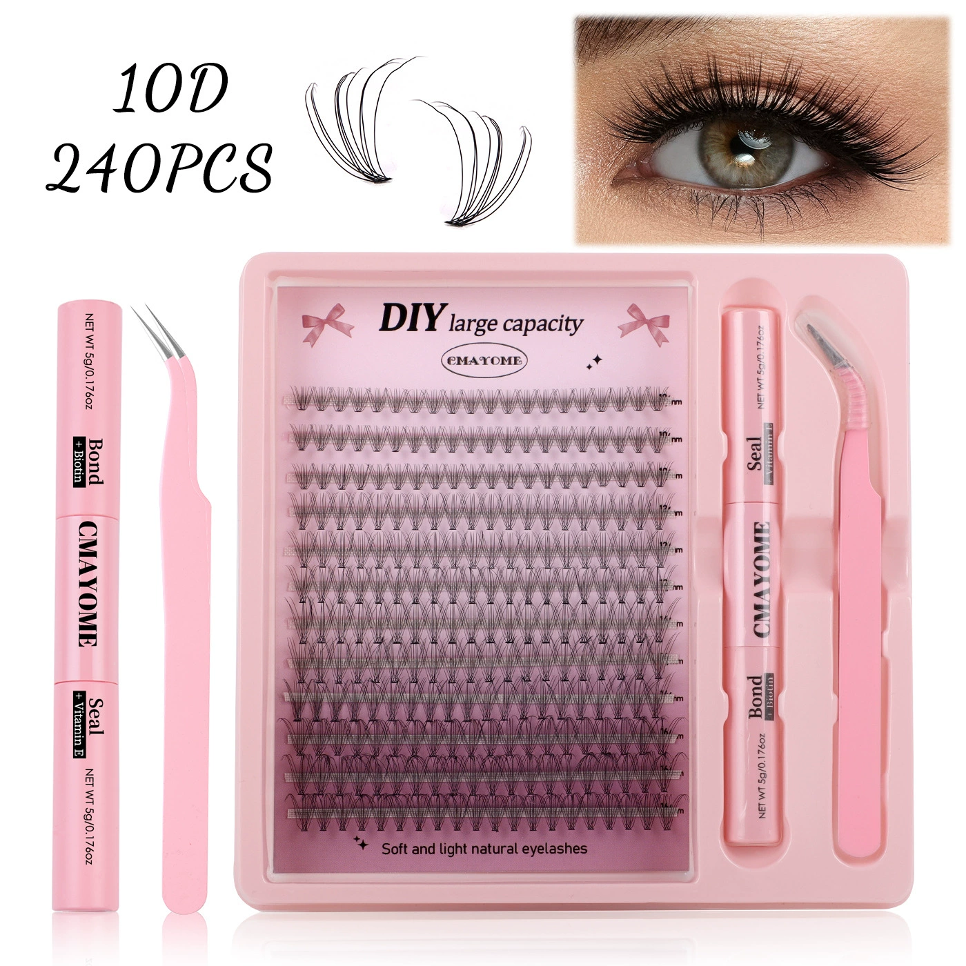 DIY False Eyelash Cluster Set, 240 Clusters, Multi-Density 10D–100D, Natural Thick Segmented Lashes
