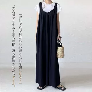 2025春夏新款减龄韩版宽松大码背带连衣裙女中长款