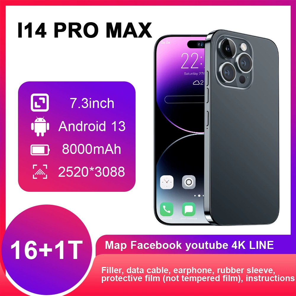 Смартфон i14ProMax 4G, 16+1Т, 7.3-дюймовый крупный экран, датчик отпечатка