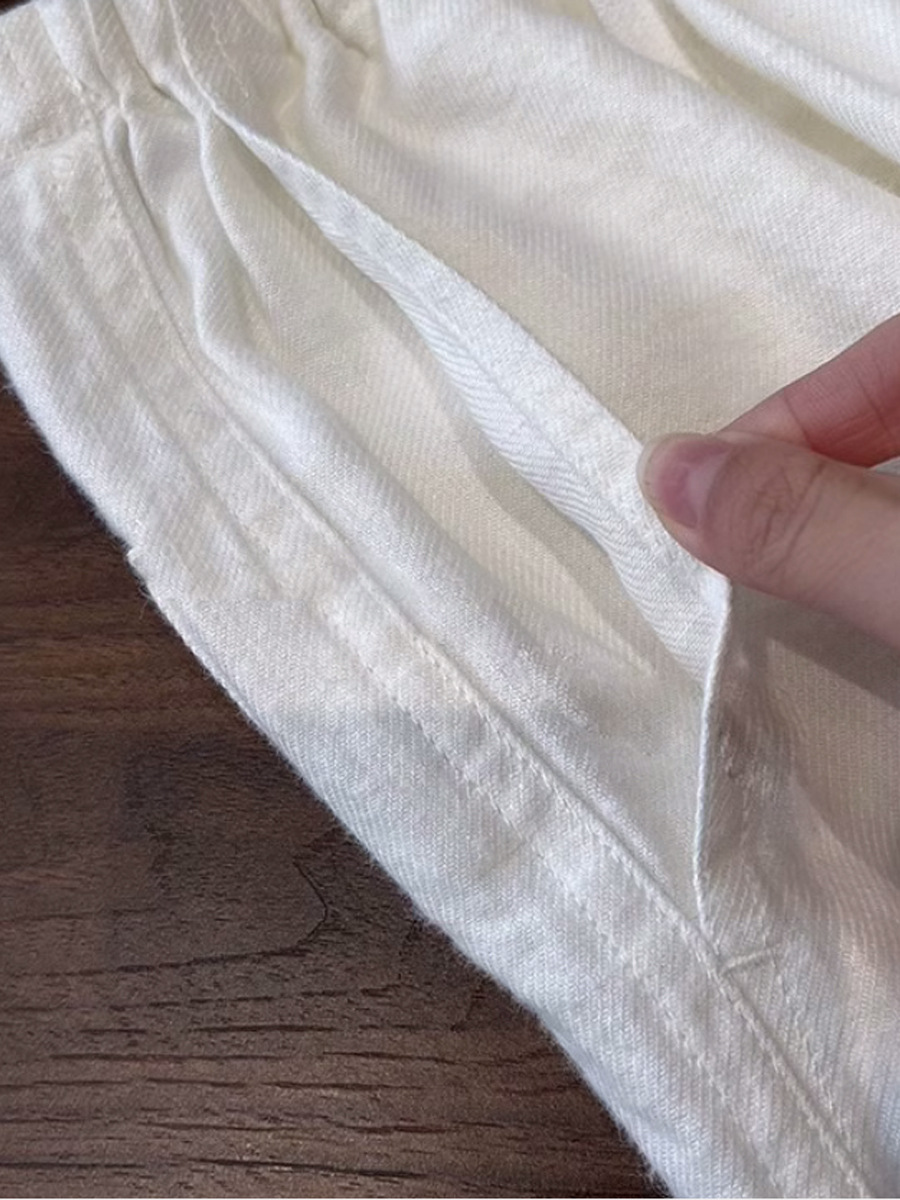 Quần culottes nữ ống rộng cạp cao vải lanh cotton mỏng mùa hè — Màu trắng chi tiết 3