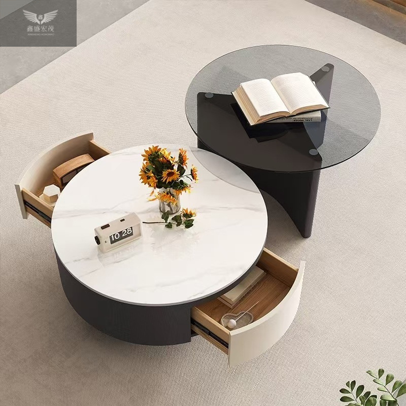 Nuevo estilo de lujo ligero y moderno simple meseta de té sala de estar doméstica minimalista mesa de tabla de roca combinación de gabinete de vidrio