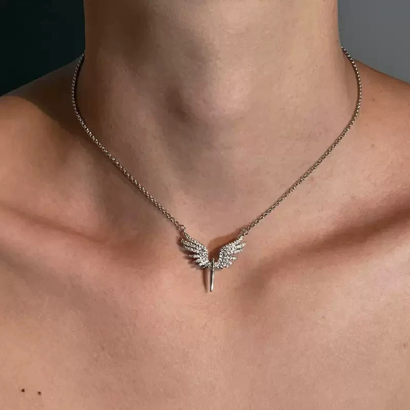 天使之翼镶钻锁骨链小众轻奢高级感男女百搭项链