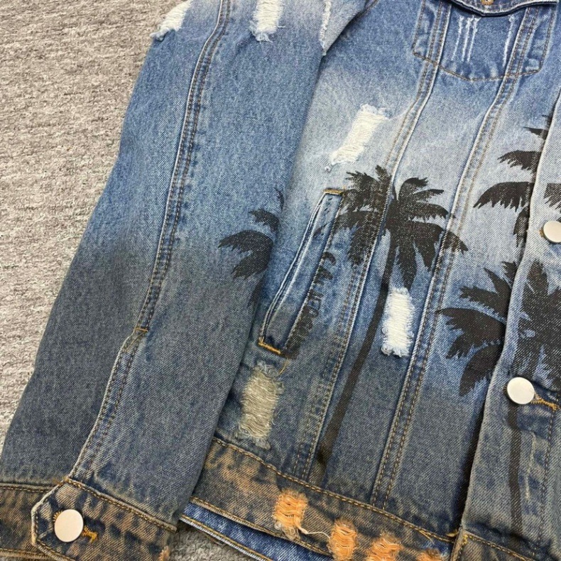 Men's Denim Jacket Gradient Print High Street Style Casual Coat_voghion.com