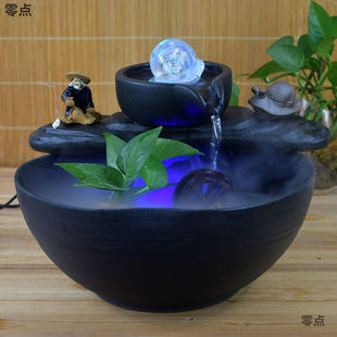 Feng Shui Rotating Water Fountain Rockery to Attract Wealth, Fish Tank Basin, Home Living Room Opening Gift Decoration Ceramic Ornaments