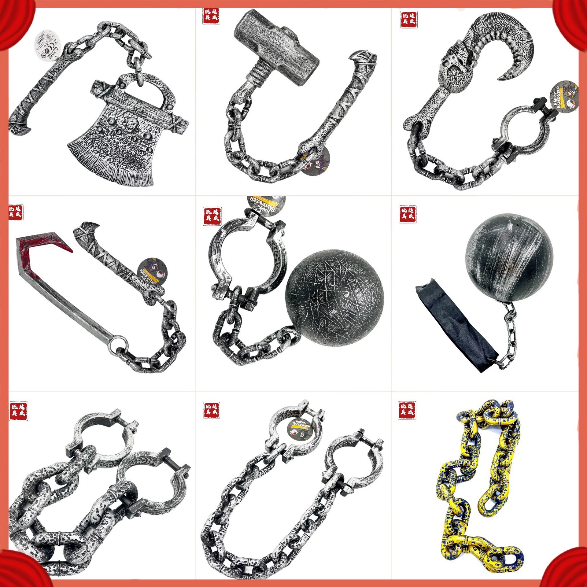 Хэллоуин Пираты пластиковые игрушки реквизит молоток цепь мяч наручники Пиратский крюк демон топор Череп кости