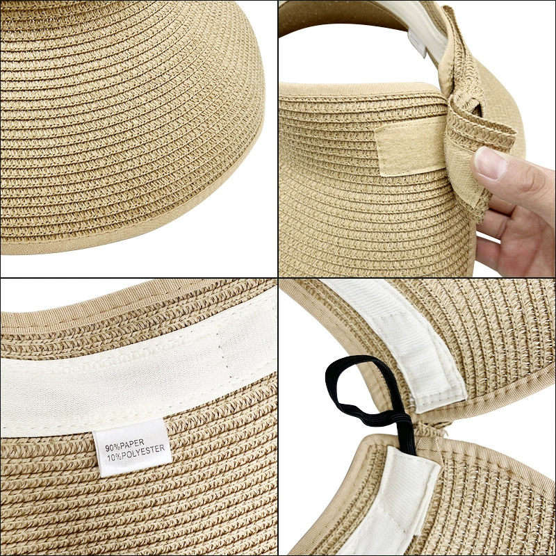 Foldable Sun Visor Hat, Travel Handheld, Bow Accent, UV Protection, Adjustable Size