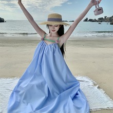 2023法式少女感立体花朵吊带裙女松弛大摆 连衣裙海边度假沙滩