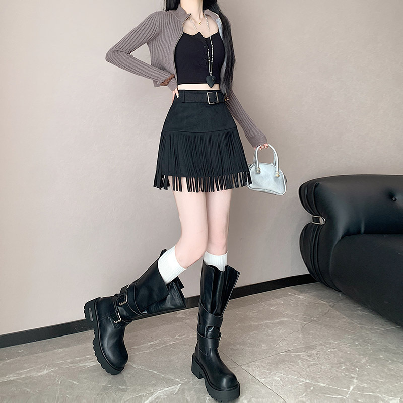实拍高腰显瘦复古a字皮裙包臀短裙女初秋季今年流行爆款半身裙子|undefined