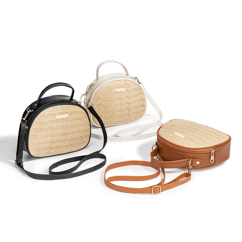 2025 bolsos de hombro de tejido semicircular bolsos de mujer frescos dulces bolsos de paja bolsos mochilas comercio exterior al por mayor