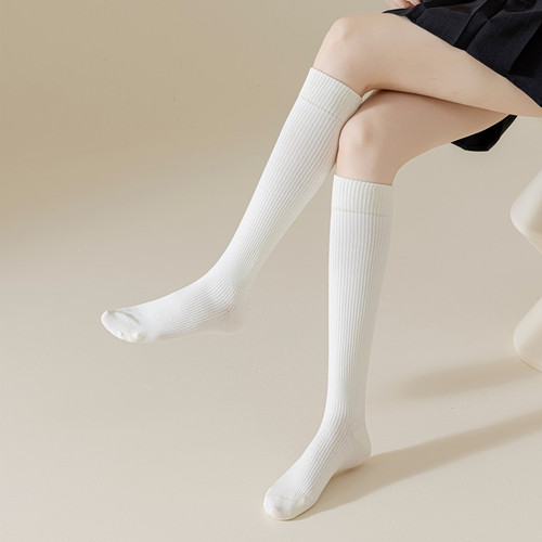 New pressure slimming socks for women, slimming and shaping jk white vertical striped knee-length socks, long socks with calf strips