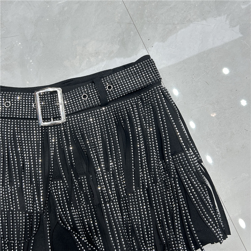 Shorts con Pedrería y Flecos Ligeramente Elástico para Verano