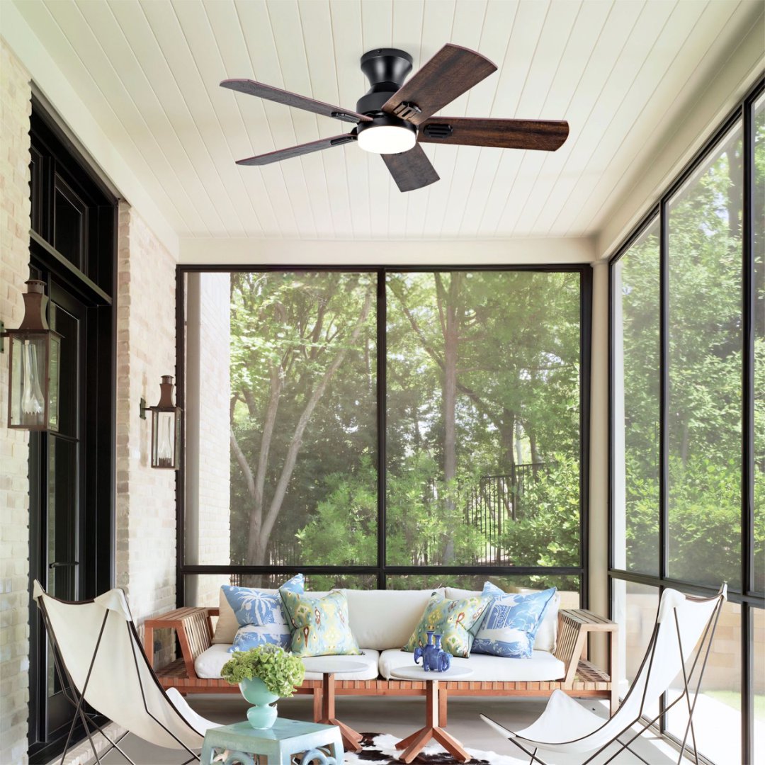 New Amazon Retro Fan Light Walnut Color Five-Blade Living Room Ceiling Fan Light Bedroom Ceiling Fan Frequency Conversion Remote Control