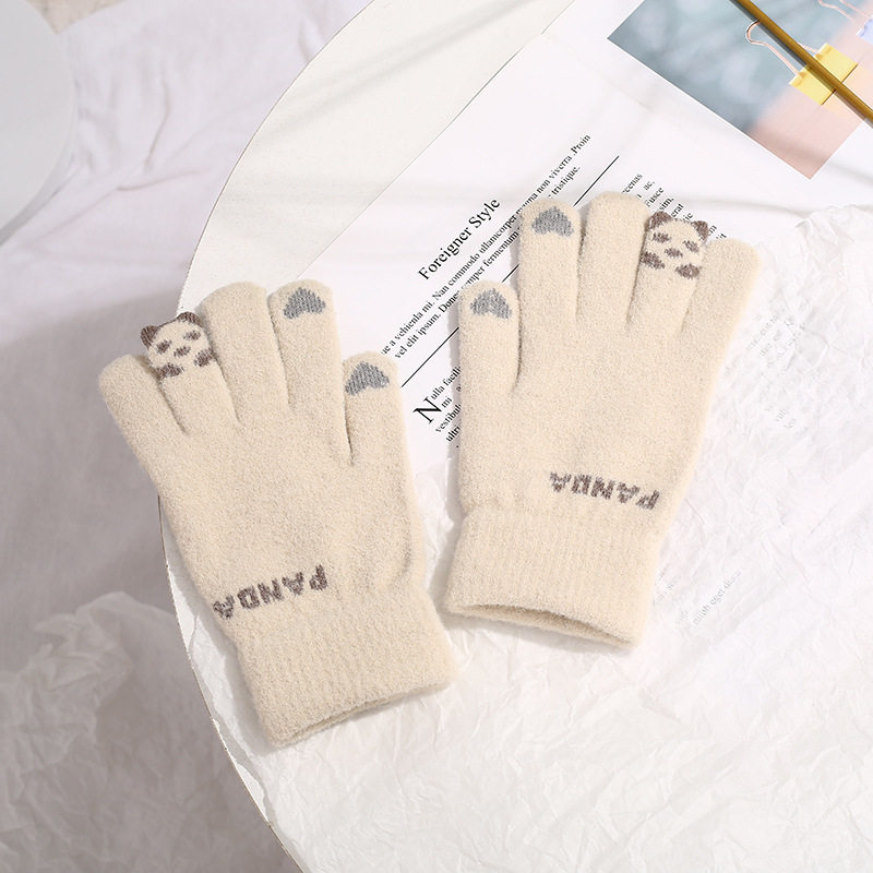 冬のぬいぐるみ手袋防寒ニット手袋卸売り秋冬女子かわいいタッチパネル学生自転車保温手袋|undefined