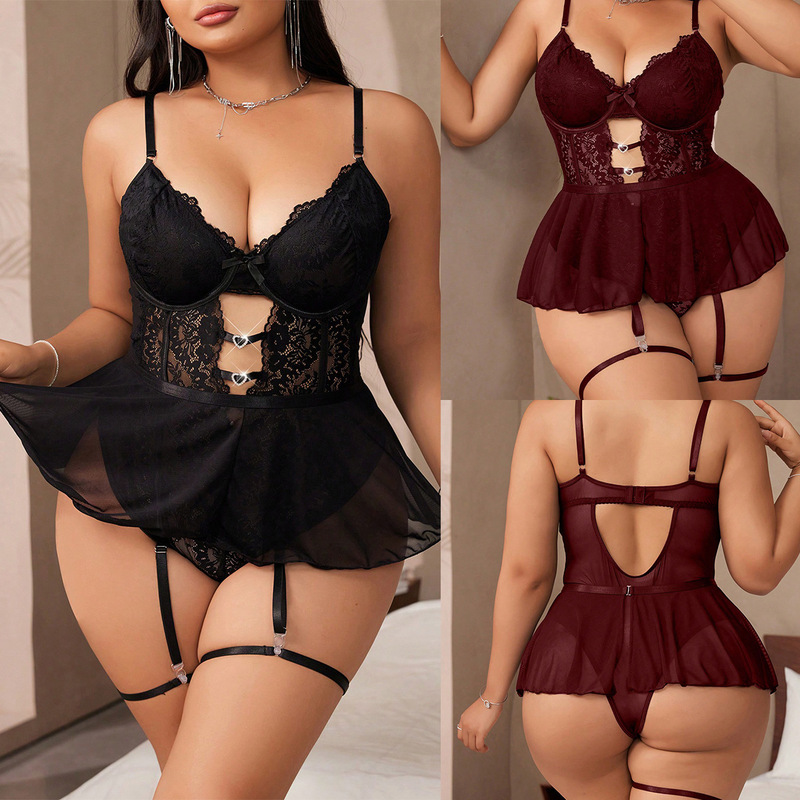Shein Popular Plus-Size Lingerie for Fat Girls, European and American Style Lace Bodysuit, Garter Belt, Pajama Set 8983