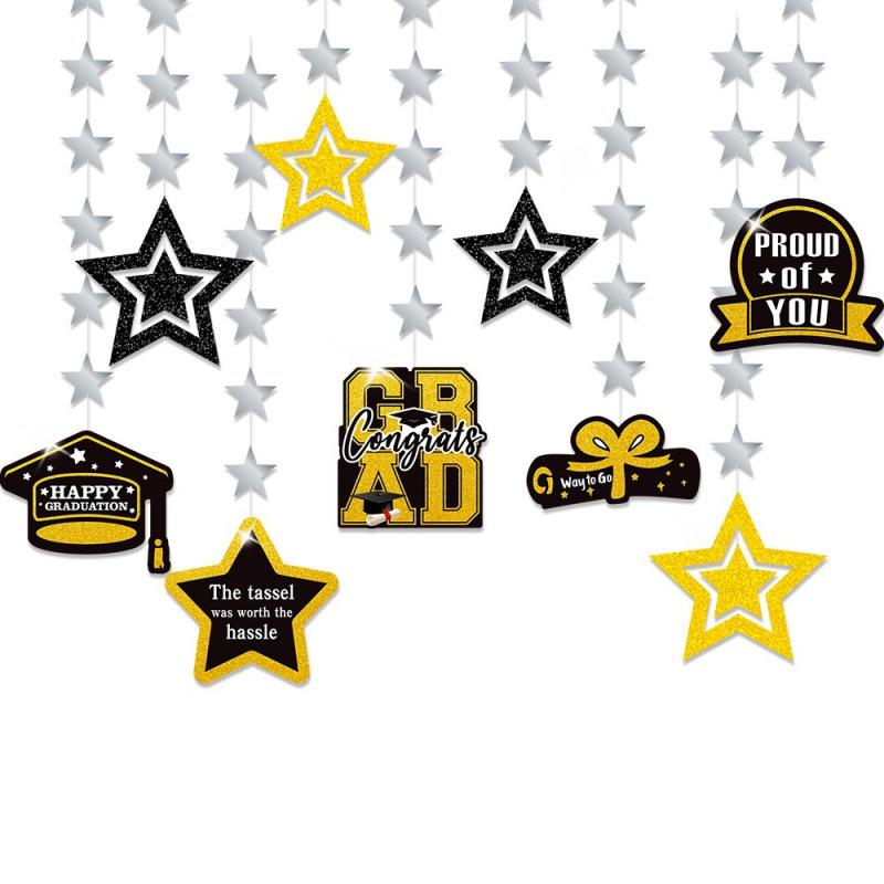 Temporada de graduación universitaria europea y americana decoración colgante ceremonia de graduación sombrero de bachillerato estrellas fondo decoración costura diseño de sitio