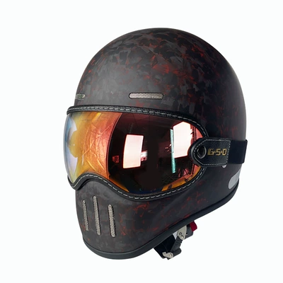 Motosiklet kaskı (dəbilqə) — Fiber Retro Motorcycle Helmet Full-Face Electric - matte-red-forged-color-mirror-m55-56