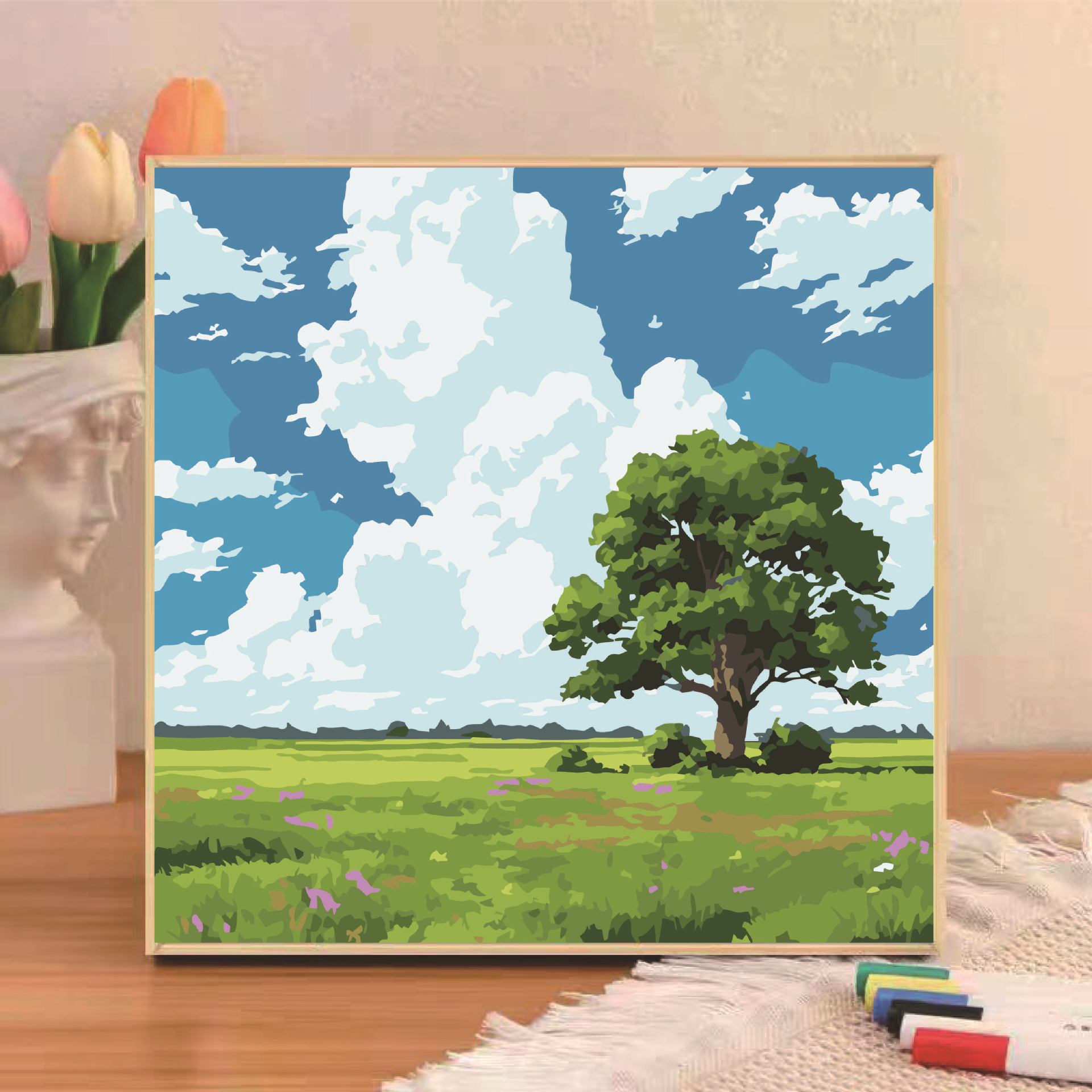 Pintura al óleo digital diy niños pequeños dibujos animados de tamaño pequeño dibujo a mano simple relleno de pintura acrílica