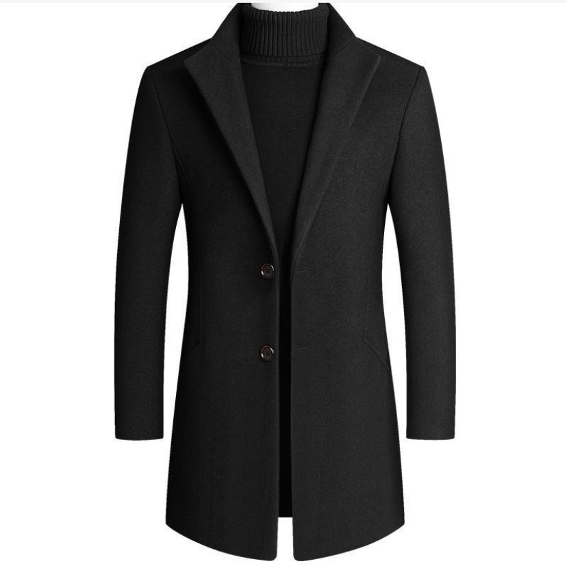 Giacca a vento di lana autunnale e invernale di media lunghezza, cappotto spesso da uomo in tinta unita, completo_voghion.com