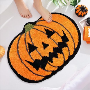 Cross-Border Halloween Theme Imitation Cashmere Floor Mat Home Entrance Door Mat Horror Skull Bathroom Non-Slip Stain-Resistant Mat