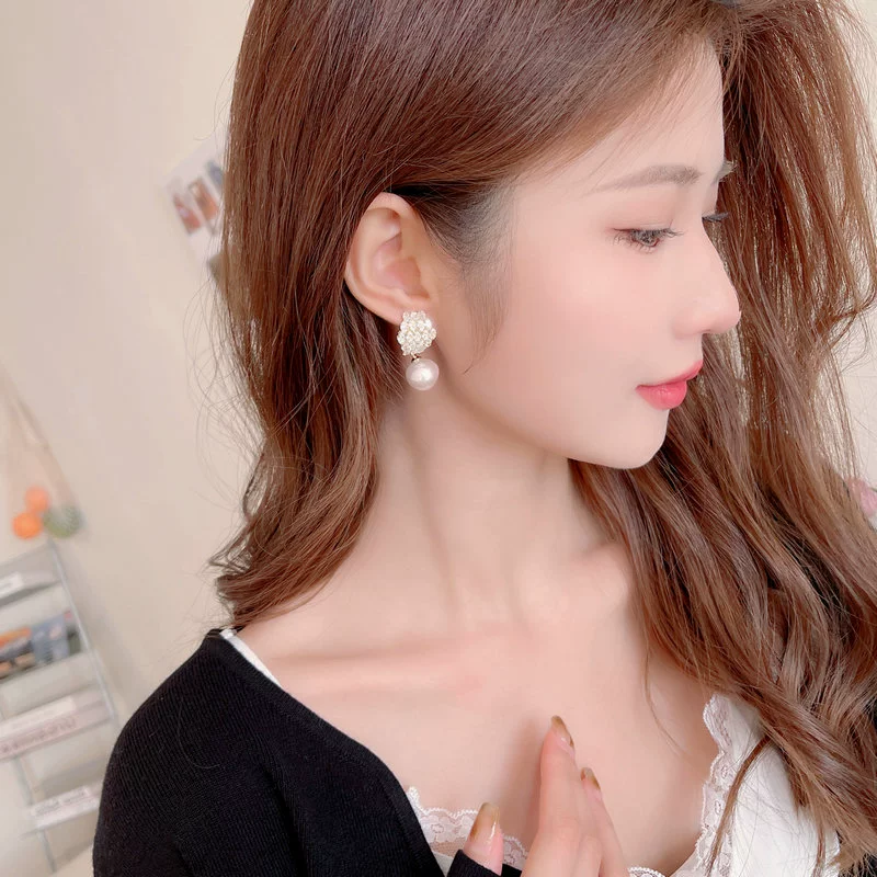 Серебряная игла, серьги, цирконий из жемчуга, образец 925 пробы, корейский стиль, интернет-знаменитость, стиль высокого качества