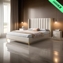 实木床现代木床1.5米家用单人床1.8欧式科技布主卧大床实木床