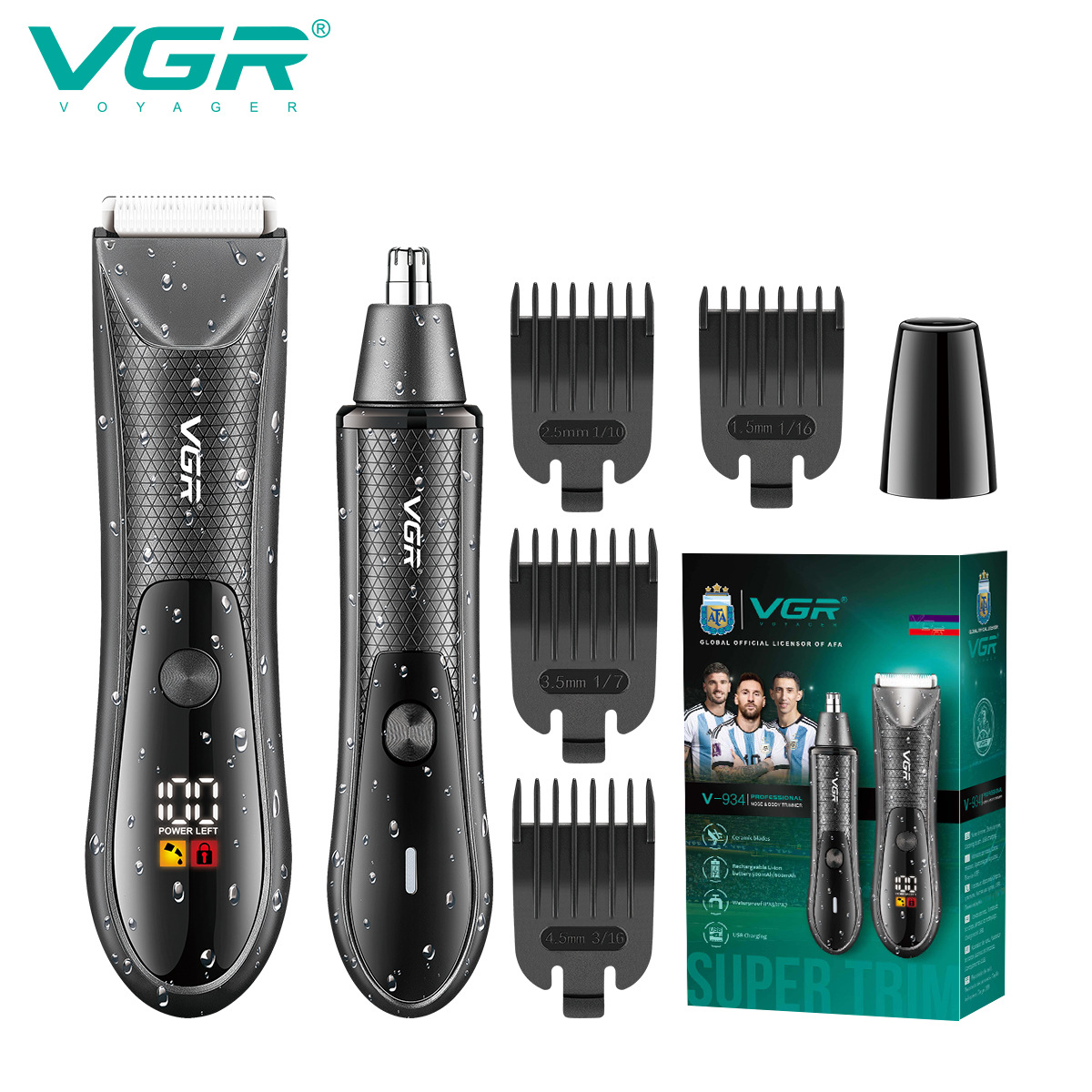 VGR934 Electric Body Hair Trimmer For Men Fully Washable LCD Digital Display Nose Hair Trimmer_voghion.com