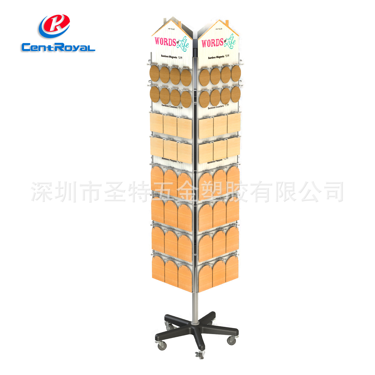 工厂直销金属铁线礼品展示架带轮子可旋转饰品展示架卡片展示架