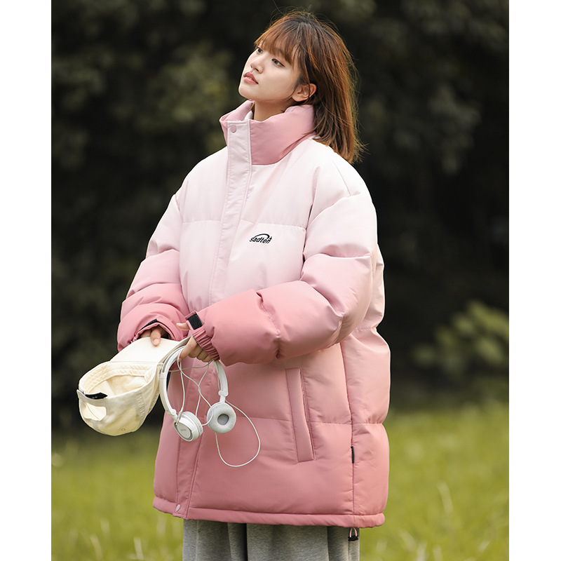 外贸跨境批发冬季爆款扎染渐变立领保暖颜色加绒加厚棉衣外套保暖