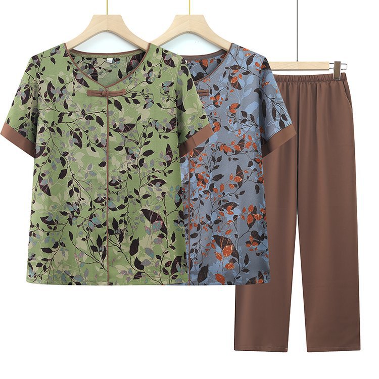 Mom's Summer Clothes 2025 New Pullover Suit Grandma's Summer Style Tops Middle-Aged and Elderly Women's Short-Sleeved T-Shirts