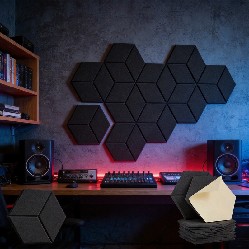 12-Piece Set of Wall Decoration Soundproofing Panels, Noise Reduction Hexagonal Acoustic Polyester Fiber Sound-Absorbing Panels 12-Piece Set of Wall Decoration Soundproofing Panels, Noise Reduction Hexagonal Acoustic Polyester Fiber Sound-Absorbing Panels
