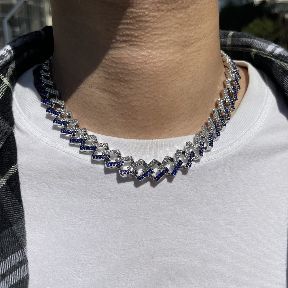 15mm Strip Dense Cuban Chain Couple Miami Luxury Two tone Hip Hop Necklace_voghion.com