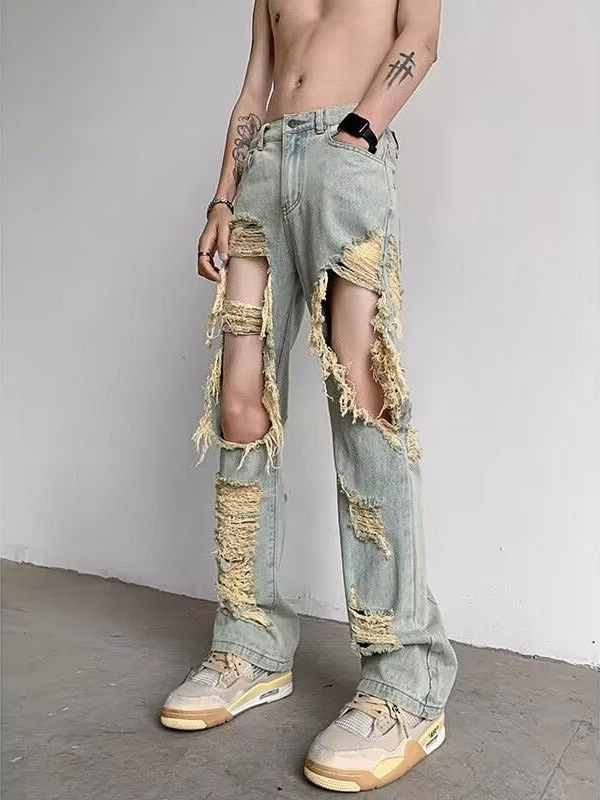 boy Beggar Super Ripped Jeans For Men Summer Thin Hip-Hop Trey Bra High Street Vibe European A American Long Pants_viptrois.com