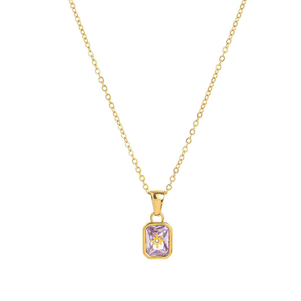 Collar Colgante de Estrella Polar con Piedra de Nacimiento, Acero de Titanio