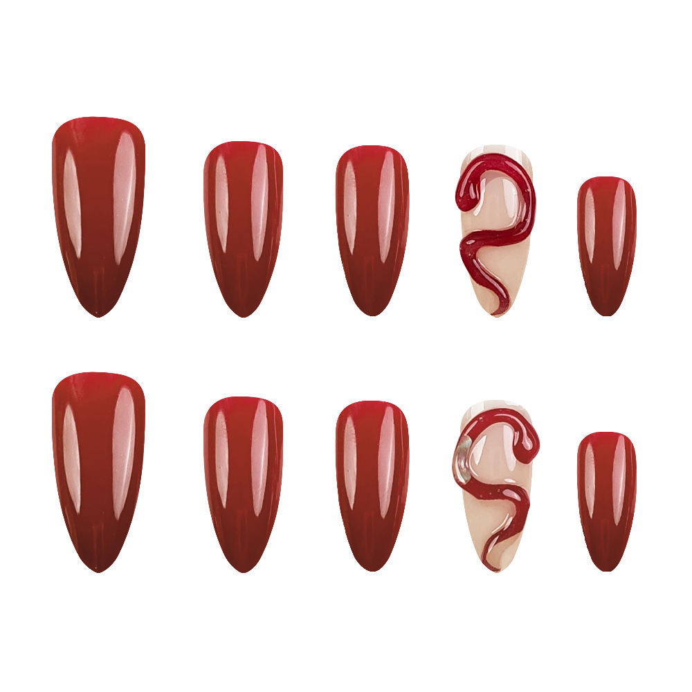 Ventas transfronterizas de uñas 3D tridimensionales retrógradas, temperamento de serpiente roja, 24 piezas de uñas falsas terminadas al por mayor image 5