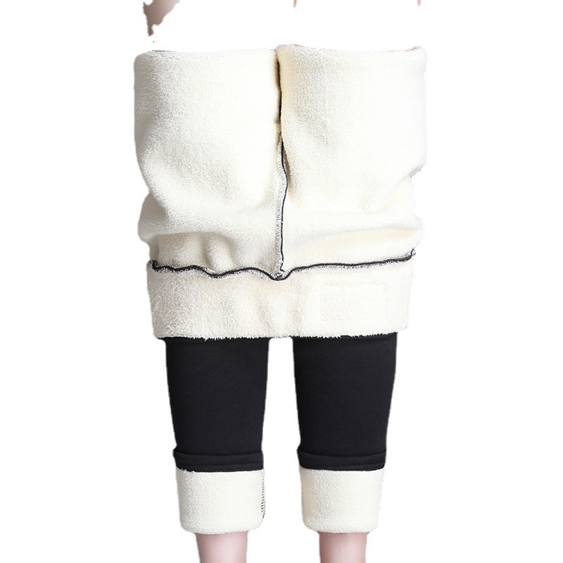 Gruesa lana de cordero forrada polainas forradas ropa exterior de las mujeres de invierno de cintura alta Gatito Negro apretado pantalones calientes