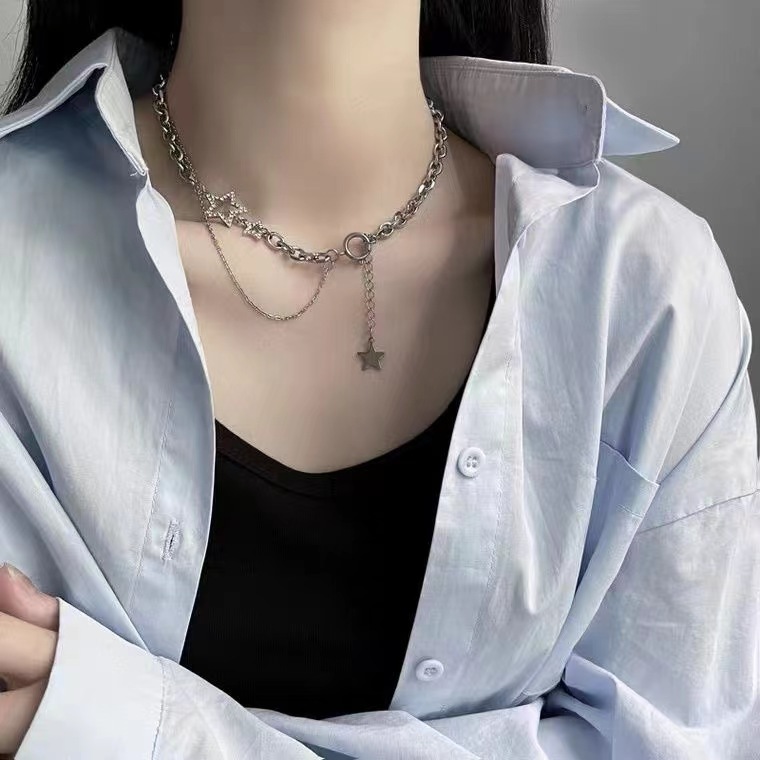 Collier double rang Sweet Style haut de gamme avec pendentif étoile, style minimaliste et élégant, inspiré du hip-hop et tendance._voghion.com