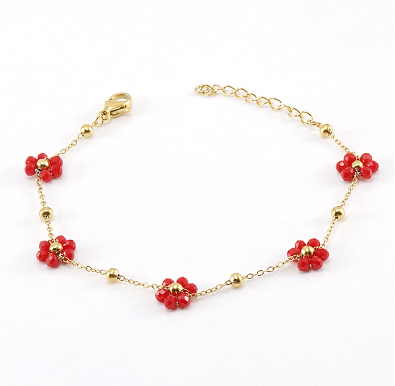 Wholesale Fashion Flower Artificial Crystal Titanium Steel Beaded Plating 18k Gold Plated Bracelets Necklace display picture 3